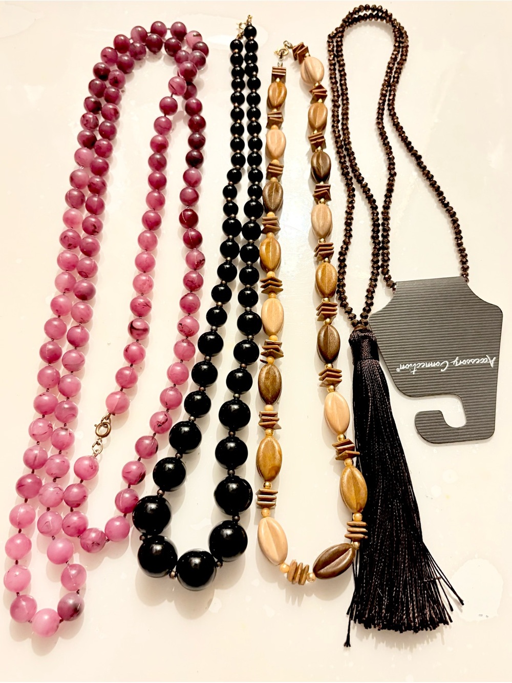 Assorted Women's Beaded Necklaces - Pink, Black, Brown Set of 4 NWOT